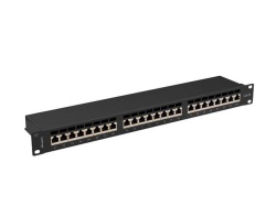 Patch panel 24 porturi 1U 19" Cat.6A FTP cu organizator cabluri, ecranat, negru