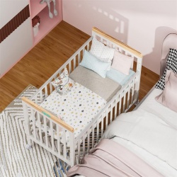 Patut din lemn bebe, +0 luni, 120x60 cm, culoare alb, laterala culisanta, reglabil pe 3 nivele de inaltime, U-Grow - Img 7