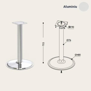 Picior central D76 H710 aluminiu
