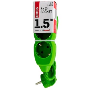 Prelungitor 3 prize schuko, 1.5 metri, protectie copii, Verde, Emos