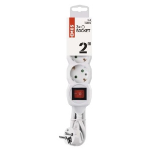Prelungitor 3 prize schuko, 2 metri, cu intrerupator, protectie copii, Alb, Emos