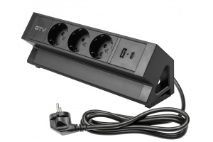 Priza de colt, 3 x Schuko, 2 x USB, neagra, Basco, GTV - Img 1