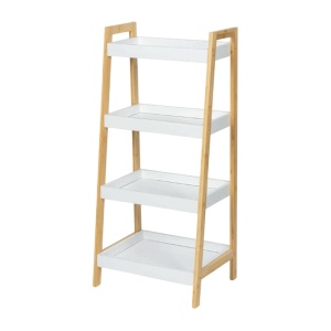 Raft depozitare si organizare KL266, cu 4 nivele, lemn, multifunctional, alb natur