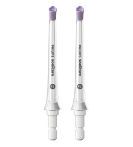 Rezerva 2 capete de curatare interdentara PHILIPS Sonicare HX3062/00, 4 jeturi consistente de apa, Ghidaj din cauciuc moale delicat cu gingiile, Compatibil cu aparatele de curatare interdentara Sonicare Power Flosser, L x A x I (mm) 20x62x110
