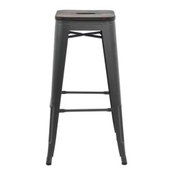 Scaun bar metalic ABS 124, fix, sezut lemn, cu suport picioare, 120 kg - Img 2