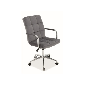 Scaun birou copii velvet SL Q022, baza cromata, inaltime reglabila, rotire 360 , cu brate, 90 kg, gri