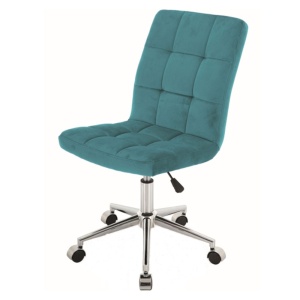 Scaun birou cu stofa tip catifea SL Q020, ergonomic, inaltime reglabila, cadru cromat, rotatie 360 , 90 kg, Turcoaz - Img 2
