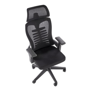 Scaun birou ergonomic HM Polon, mesh, mecanism inclinare, baza polipropilena, suport lombar, tetiera, 100 kg, negru - Img 3