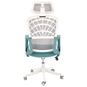 Scaun birou ergonomic HM Vesuvio 2, mesh, mecanism balans, baza polipropilena, suport lombar, tetiera reglabila, 120 kg, turcoaz gri alb - Img 3
