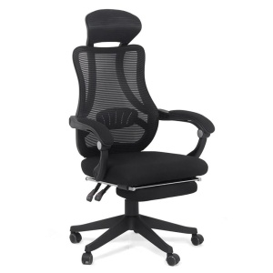 Scaun birou ergonomic OFF 927, mesh, recliner, suport picioare retractabil, 100 kg, negru - Img 1
