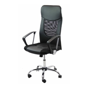 Scaun birou OFF 906, ergonomic, mesh, piele ecologica, cadru cromat, mecanism de balans, 110 kg, negru - Img 2
