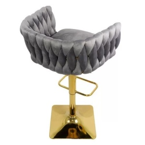 Scaun de bar ABS118P, catifea, suport picioare, metal cromat auriu, inaltime reglabila, 100 kg - Img 3