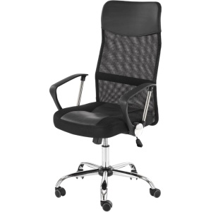 Scaun de birou ergonomic HM Nuble, Mesh, Cadru Metalic, Sezut piele ecologica, Inaltime ajustabila, Mecanism balansare,100 Kg, Negru