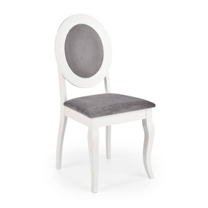 Scaun de living si bucatarie HM Barock, din lemn masiv, ergonomic, tapitat cu stofa, 100 Kg, 93x45x51 cm, Alb Gri