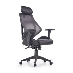 Scaun directorial cu suport lombar HM Hasel, mesh, ergonomic, mecanism multiblock, cotiere reglabile, tetiera integrata, 120 kg, negru gri