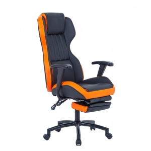 Scaun directorial GN77 Kronos, suport picioare retractabil, mecanism multiblock, piele ecologica, baza metalica, 100 kg, negru portocaliu
