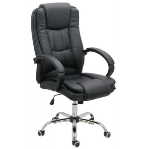 Scaun directorial OFF 429, piele ecologica, pivontant, rotire 360, baza cromata, 110 kg, negru