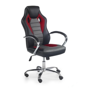 Scaun directorial pentru gaming HM Scroll, tapiterie piele ecologica, cadru cromat, mecanism de balans, 110 kg, negru rosu gri - Img 1