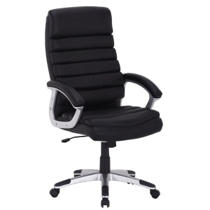 Scaun directorial SL Q087, tapitat cu piele ecologica, suport lombar, mecanism de balans, rotativ, cadru polipropilena, 100 kg, negru