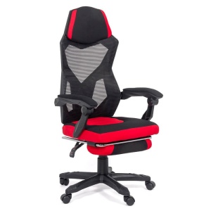 Scaun OFF 304, ergonomic, mesh, mecanism de balans, suport picioare retractabil, 110 kg, negru rosu