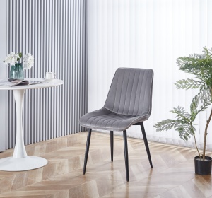 Scaun tapitat cu stofa tip catifea AB176, de living si bucatarie, cadru metalic, 88x47x42 cm, gri - Img 2