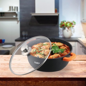 SEMIOALA ALUMINIU TURNAT +CAPAC, 28 CM X 12.5 CM , 6.5 L, DARK LINE, COOKING BY HEINNER - Img 3