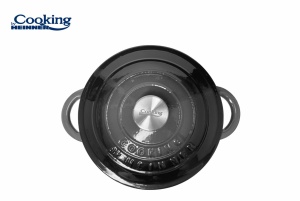 SEMIOALA FONTA EMAILATA + CAPAC 24 x 11.5 CM, 4 L, MARBLE GREY, COOKING BY HEINNER - Img 3