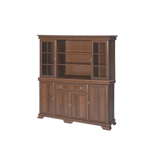Set comoda living VM4, 4 usi, un sertar si vitrina suprapozabila VMN5, 2 usi, 2 polite, Pal melaminat, cu insertii MDF, Nuc - Img 2