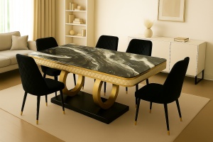 Set masa cu 6 scaune Alicante, blat marmura, 151 x 91 x 78 cm
