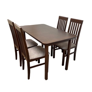 Set masa extensibila lemn masiv, living si bucatarie, DM4 Maxima, blat MDF Furniruit, colturi rotunjite, 120-150x70x76 cm si 4 scaune DM1 Tilo, lemn, stofa, 120 kg, nuc - Img 2