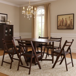 Set masa plianta cu spatiu depozitare Util, pentru living si bucatarie, PAL, structura lemn masiv, cu role, 160x96x80 cm si 6 scaune pliante, tapitate, piele ecologica, wenge