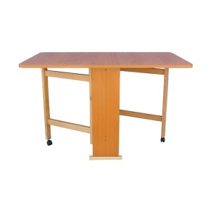 Set masa plianta Practic, bucatarie si living, Pal Melaminat, insertii lemn masiv, colturi rotunjite, 120x74x75 cm si 6 scaune pliante, tapitate, piele ecologica, cires - Img 3