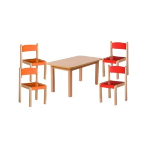 Set masa si 4 scaune gradinita Bambi, H31, rosu portocaliu - Img 1
