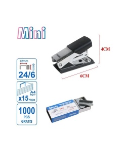 Set mini capsator si capse 24/6, 15 coli, Negru