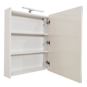 Set mobilier baie cu lavoar ceramic, GN0541, front MDF, 2 sertare, 60 cm, picioare cromate reglabile si dulap cu oglinda GN5011, MDF, iluminare led, cu usa, 3 rafturi, soft close, alb - Img 3