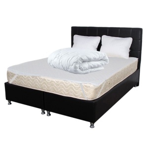 Set Saltea ortopedica cu arcuri Super Ortopedica Sofia 180x200x20cm, fermitate medie, plasa arcuri tip Bonell, fata vara-iarna, sistem aerisire cu butoni, Saltex plus Pachet textile Avantaj cu 2 perne 50x70cm, husa hipoalergenica si pilota iarna 200x200cm