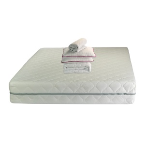 Set Saltea ortopedica, Terra Standard Spring Comfort 160x200x26cm, plasa arcuri Bonell, husa detasabila tricot, fermitate mediu spre tare, Saltsib plus 2 perne matlasate 50x70cm, Husa hipoalergenica, lavabila la 95 C si Pilota vara microfibra 180x200cm