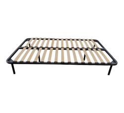 Somiera metalica fixa pentru pat 120x190, 6 picioare, 30 lamele lemn fag, benzi textile, suport saltea ferm, negru - Img 3