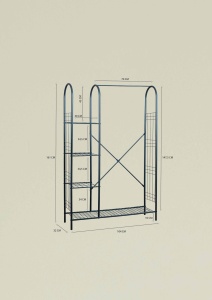 Stender pentru haine, 4 polite, cadru metalic, 104 x 32 x 161 cm, Negru - Img 2