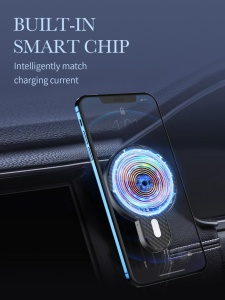 Suport Auto Telefon Serioux, cu incarcare Wireless 15W, compatibil MagSafe, prindere grila ventilatie, Intrare: 5V=2A 9V=2A, Ieșire: 5W 7.5W 10W 15W(Max), Dimensiuni: 61*84*71mm - Img 5