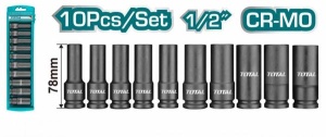 TOTAL - SET 10 BUC TUBULARE LUNGI DE IMPACT 78MM CRMO, 1/2", 10,12,13,14,15,17,19,21,22,24
