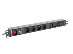 Unitate distributie alimentare PDU 19", 1U, 16A, 4 prize si 4 prize IEC C13, negru