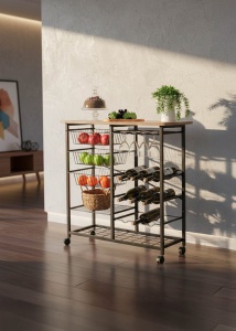 Bar portabil, cadru metalic, 90 x 42 x 92 cm, Negru