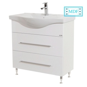 Baza cu lavoar ceramic GN1871, mobilier baie 80 cm, front MDF, 1 sertar, 1 usa, glisiere soft close, picioare cromate reglabile, alb