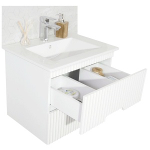 Baza si lavoar ceramic GN0091, mobilier baie suspendat 70 cm, dreptunghiular, front MDF, sertare soft close, alb - Img 3