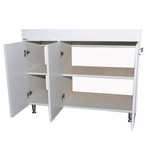 Baza si lavoar ceramic GN0541, mobilier baie stativ 80 cm, front MDF, 3 usi, 4 rafturi, balamale soft close, picioare cromate reglabile, alb - Img 2