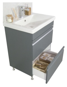 Baza si lavoar ceramic GN7861, mobilier baie suspendat 60 cm, dreptunghiular, front MDF, sertare soft close, antracit - Img 2