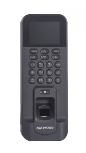 Controler de acces biometric stand alone Hikvision cu tastatura si cartele de proximitate MIFARE, DS-K1T804AMF; Capacitate de stocare: 3,000cartele, 3,000 amprente si 100,000 evenimente; Suporta functii de Access Control si Time Attendance; display