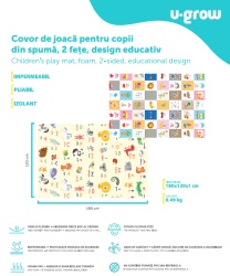 Covor de joaca pentru copii U-Grow, din spuma, pliabil, 2 fete, impermeabil, izolant, 180 x 120 x 1 cm, design educativ - Img 5