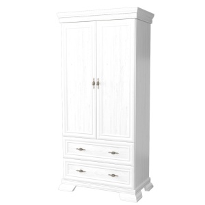 Dulap living si dormitor VMS1, 2 usi, 2 sertare, cu bara de haine, Pal Melaminat, cu elemente din MDF, Alb Antichizat - Img 2